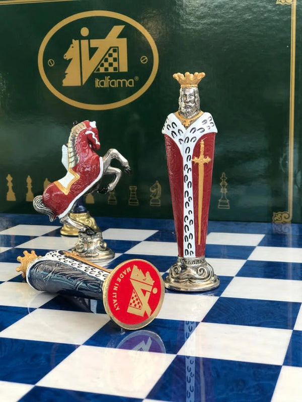Renassaince Set + Blue Madrona Briar Wood Chessboard Glossy Finish