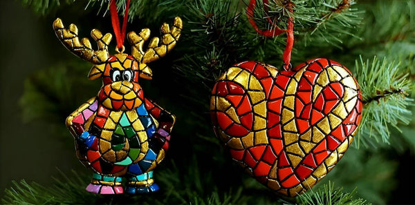 Set of 6 Christmas Mosaic Ornaments