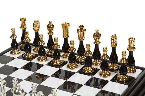 Oriental Big Set Black White Version + Wooden Chessboard Box Marble Top