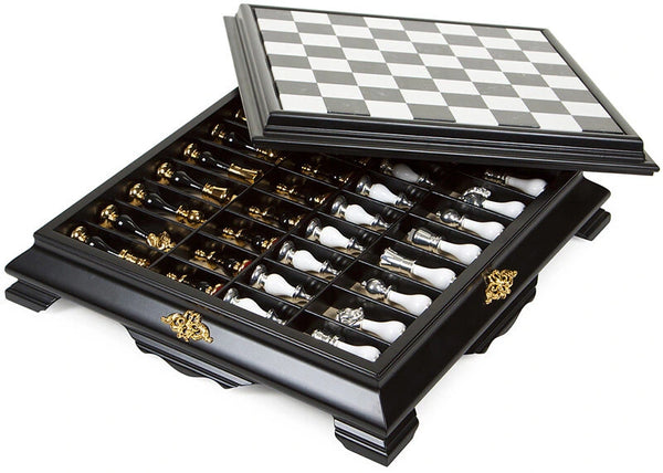 Oriental Big Set Black White Version + Wooden Chessboard Box Marble Top