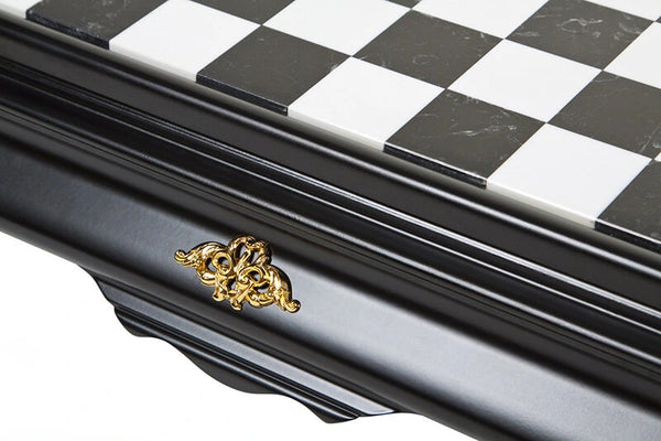 Oriental Big Set Black White Version + Wooden Chessboard Box Marble Top