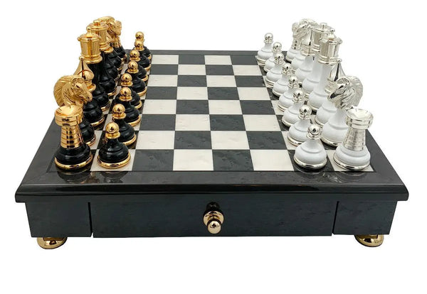 Glossy finish grey wood chessboard + Persian Big Set Black White Version