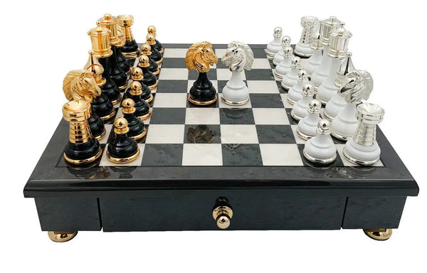 Glossy finish grey wood chessboard + Persian Big Set Black White Version