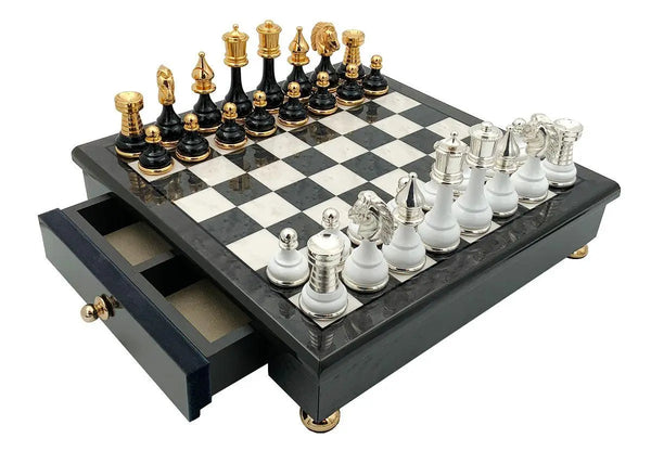 Glossy finish grey wood chessboard + Persian Big Set Black White Version