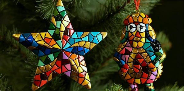 Set of 6 Christmas Mosaic Ornaments
