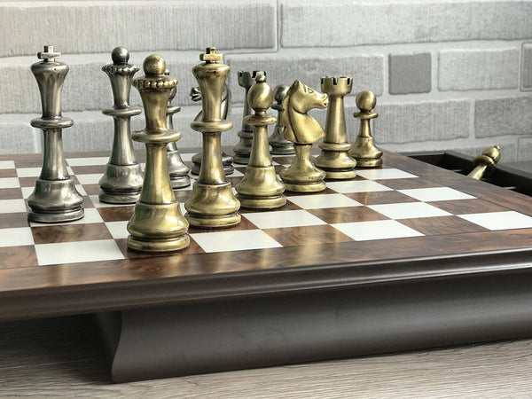 Staunton Set + Walnut Briar Wood Chessboard Box