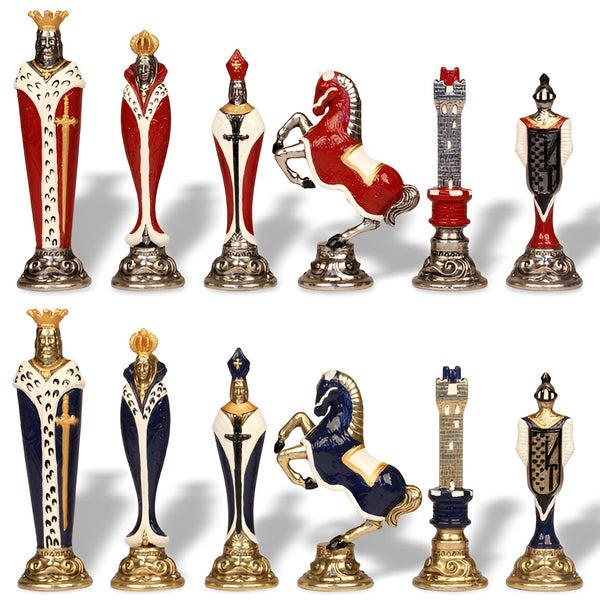 Solid Metal Chess Pieces+Real leather Chess board with dark brown