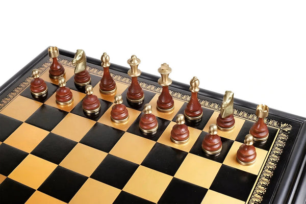 Staunton Set Solid Brass Wood Chess Pieces + Briar precious wood chess table