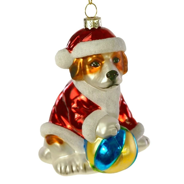 Glass hanger dog with ball