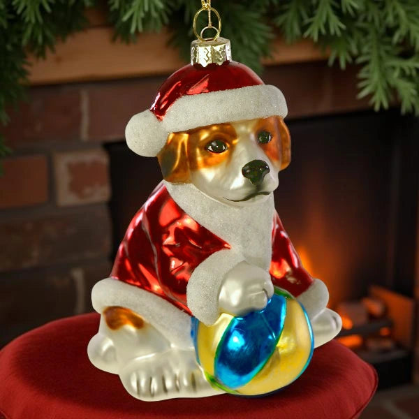 Glass hanger dog with ball