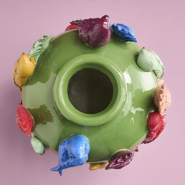 Vase with parrots Green