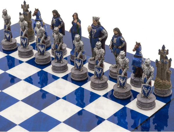 The King Arthur Hand Painted Themed Luxury Blue Chess Set