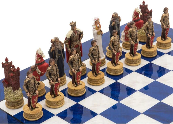 The King Arthur Hand Painted Themed Luxury Blue Chess Set