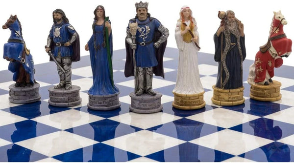 The King Arthur Hand Painted Themed Luxury Blue Chess Set