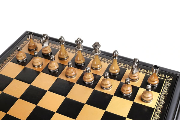 Staunton Set Solid Brass Wood Chess Pieces + Briar precious wood chess table