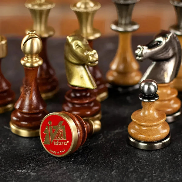 Staunton Set Solid Brass Wood Chess Pieces + Briar precious wood chess table