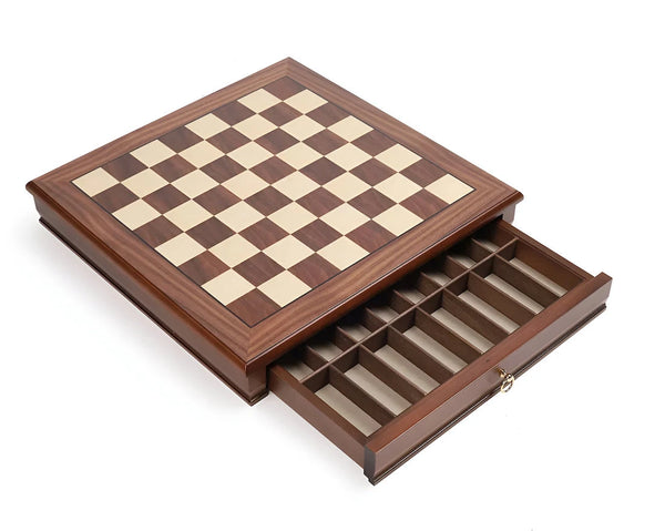 Solid Brass Chess Pieces + Walnut Maple Chessboard with drawer