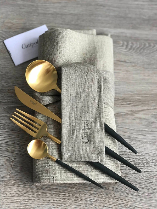 Goa Black Gold Plated 12 Pcs. Set +Linen cutlery case