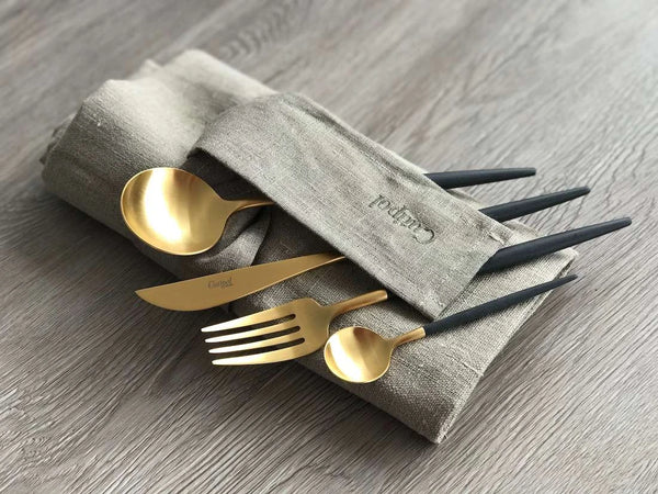 Goa Black Gold Plated 12 Pcs. Set +Linen cutlery case