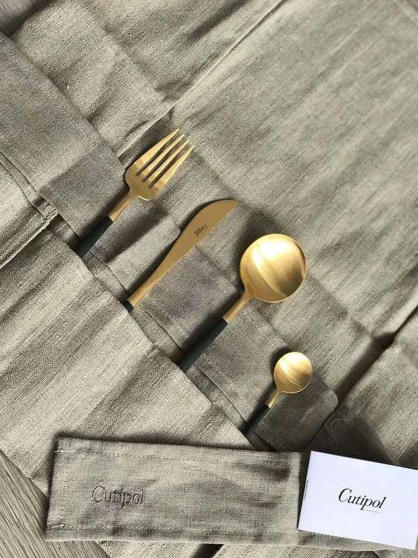 Goa Black Gold Plated 12 Pcs. Set +Linen cutlery case