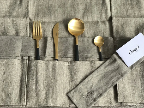 Goa Black Gold Plated 12 Pcs. Set +Linen cutlery case