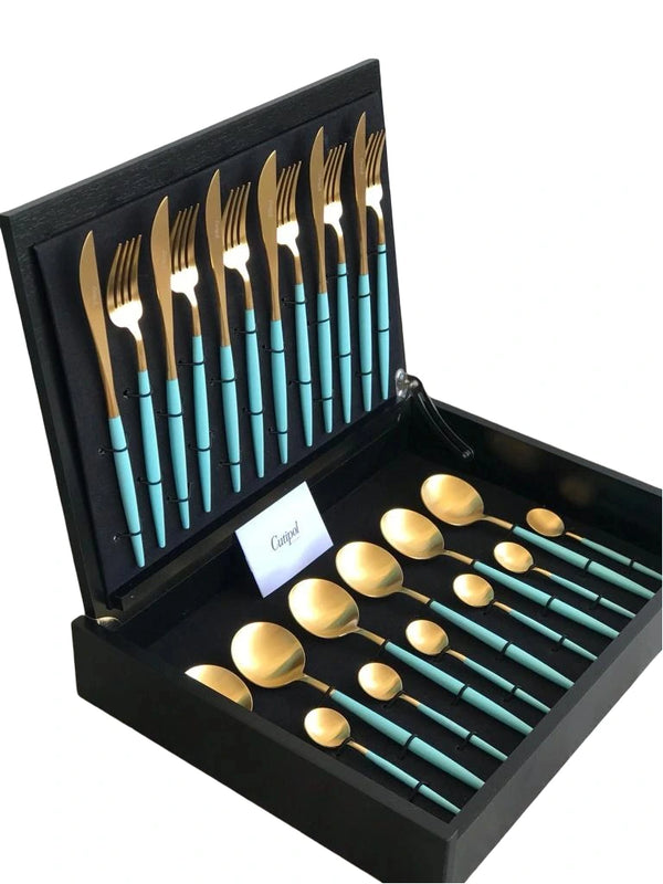 Goa Turquoise Gold Plated Set 24 Pcs. Set + Wooden box