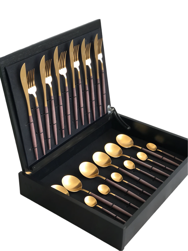 Goa Brown Gold Plated 24 Pcs. Set + Wooden Box