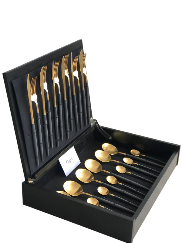 Goa Black Gold Plated 24 Pcs. Set + Wooden Box