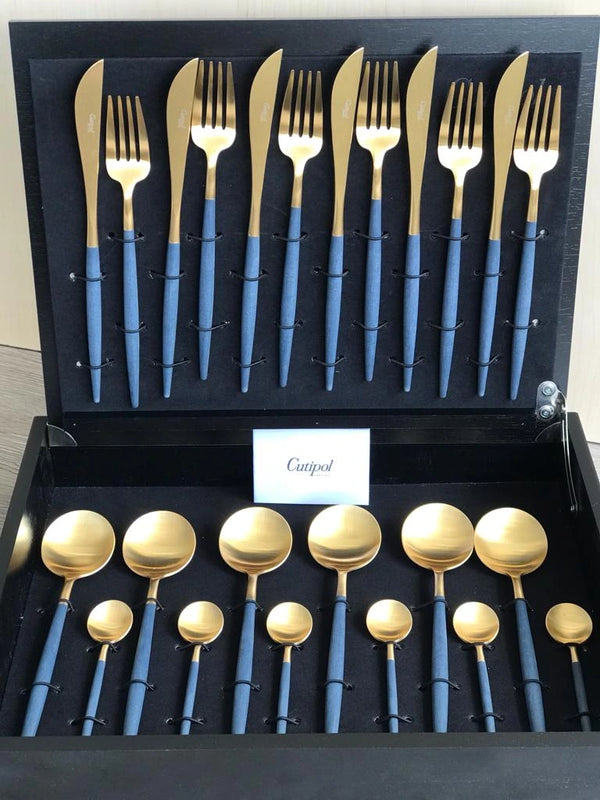 Goa Blue Gold Plated 24 Pcs. Set + Wooden Box