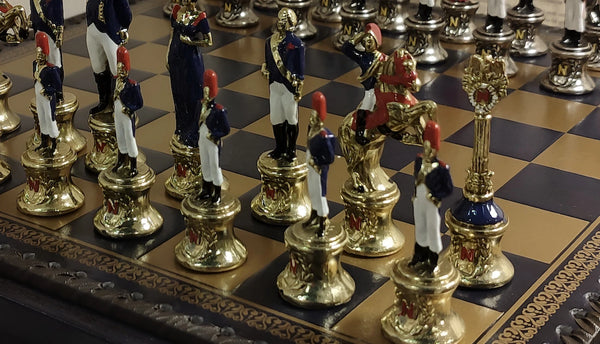 Napoleon Medium Set + Leatherette Gold Blue Chessboard