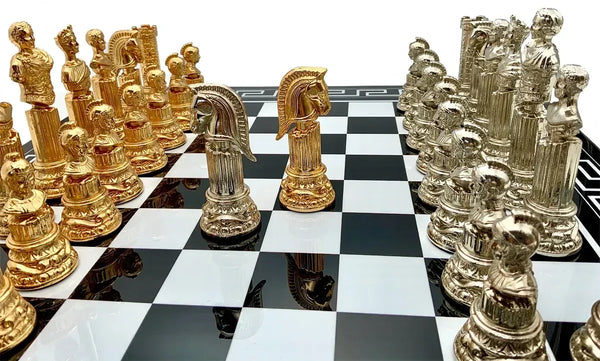 Roman Emperor Chess Set + Black Lacquered Wooden ChessBoard