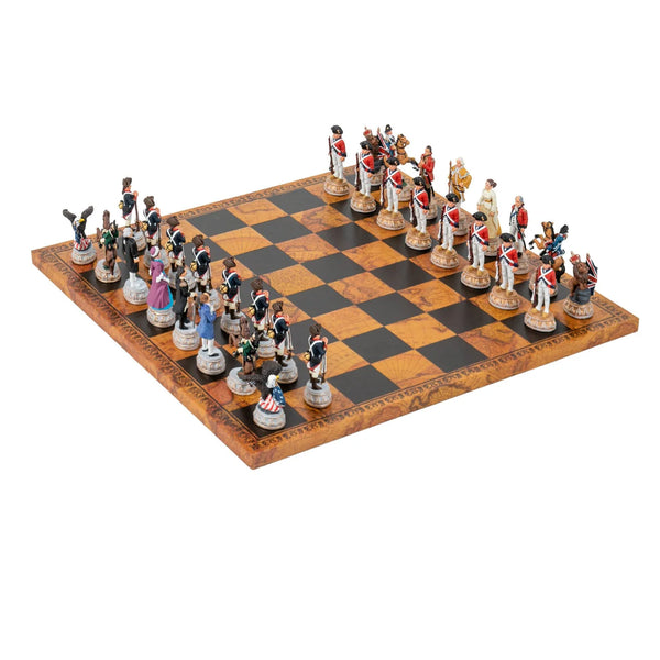 Hand Painted Pewter Chess Pieces + Leatherette Chess Board