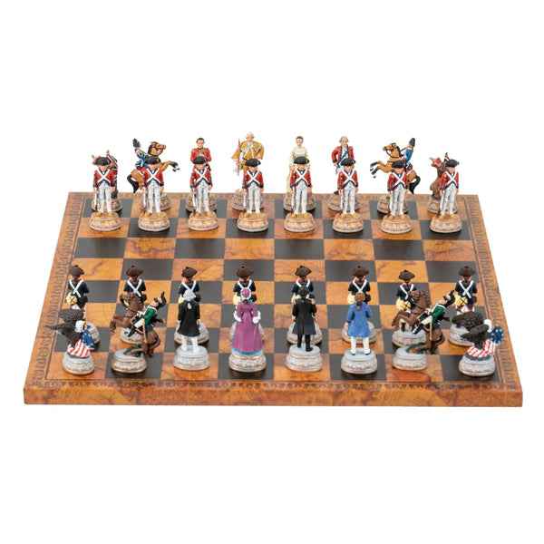 Hand Painted Pewter Chess Pieces + Leatherette Chess Board