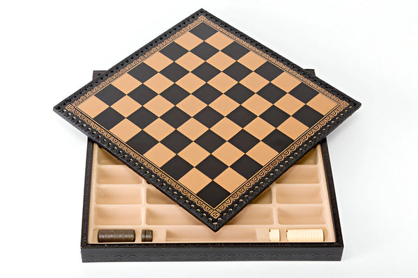 Romans VS Barbarians Set + Leatherette Chessboard Black Gold