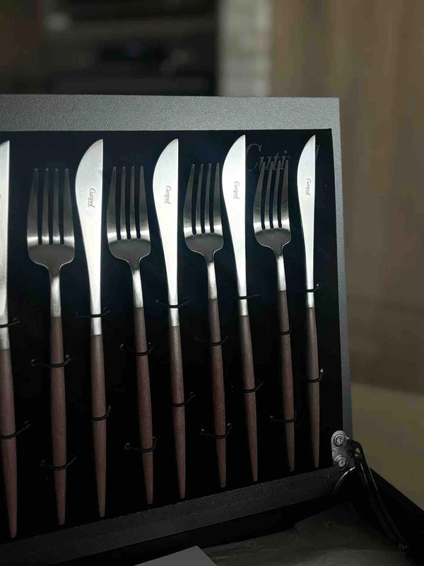 Goa Brown Silver Plated 24 Pcs. Set + Wooden box