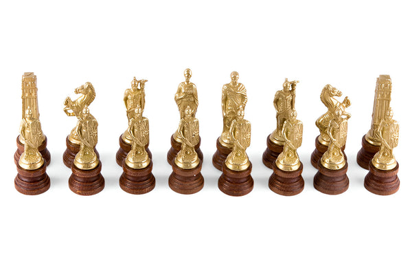 Romans VS Barbarians Set + Leatherette Chessboard Black Gold