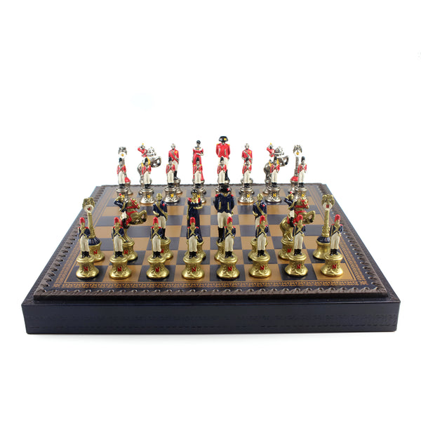 Napoleon Medium Set + Leatherette Gold Blue Chessboard