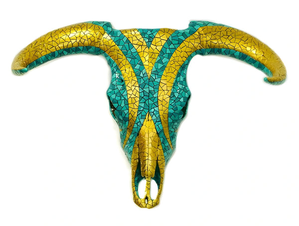 Carnival Mosaic Turquoise Bull Skull All measurements