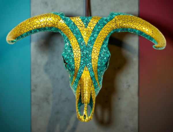 Carnival Mosaic Turquoise Bull Skull All measurements