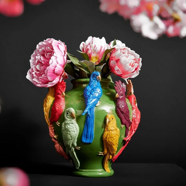 Vase with parrots Green