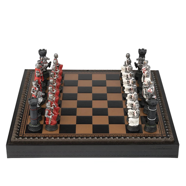 Templars Set + Leatherette Chessboard Box + Checker Set