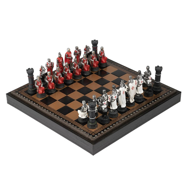 Templars Set + Leatherette Chessboard Box + Checker Set