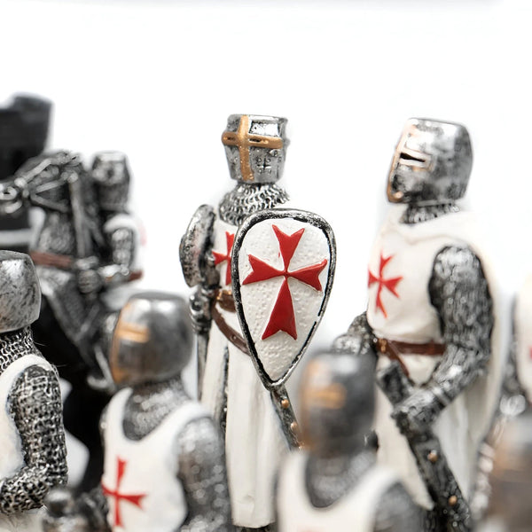 Templars Set + Leatherette Chessboard Box + Checker Set