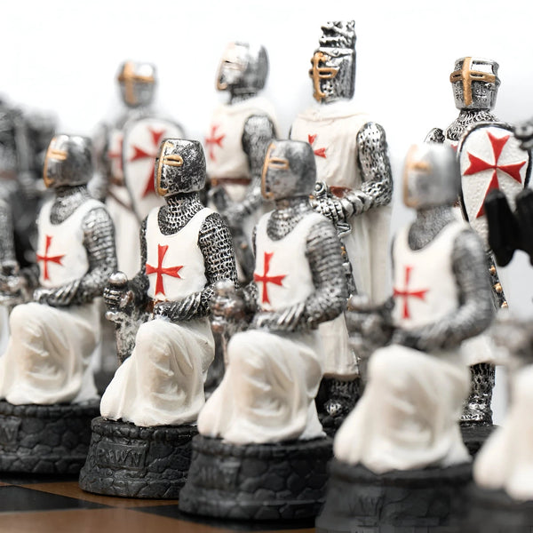 Templars Set + Leatherette Chessboard Box + Checker Set