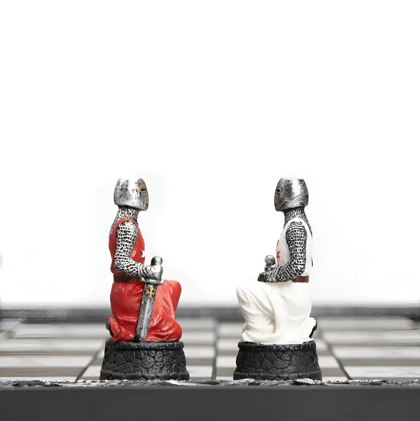 Crusaders Style Hand Painted Resin Chess Pieces + Resin chess board