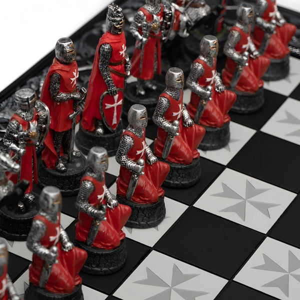 Crusaders Style Hand Painted Resin Chess Pieces + Resin chess board