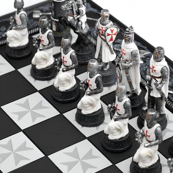 Crusaders Style Hand Painted Resin Chess Pieces + Resin chess board