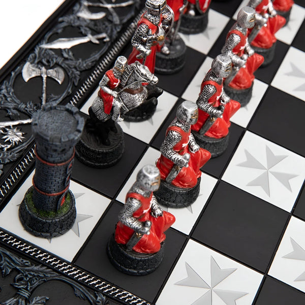 Crusaders Style Hand Painted Resin Chess Pieces + Resin chess board