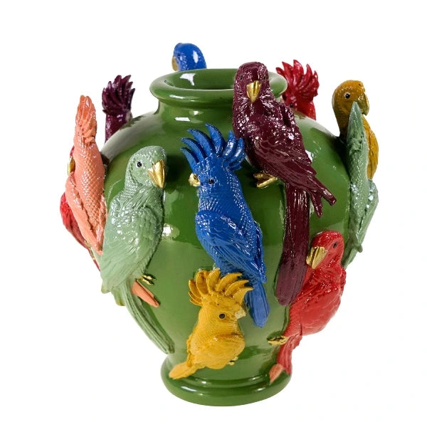 Vase with parrots Green