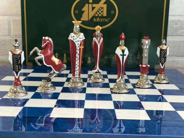 Renassaince Set + Blue Madrona Briar Wood Chessboard Glossy Finish